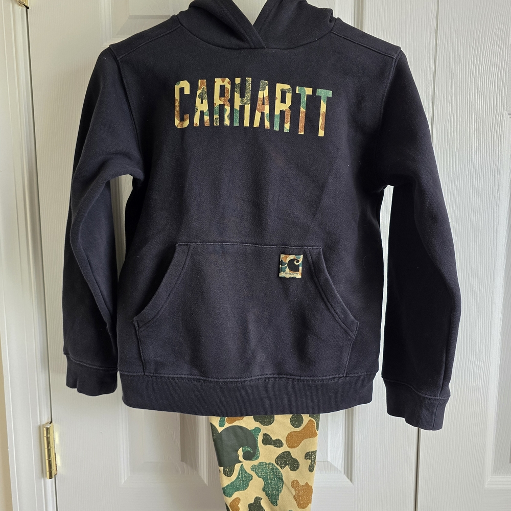Carhartt Kids Black Hoodie and Camo Pants Set